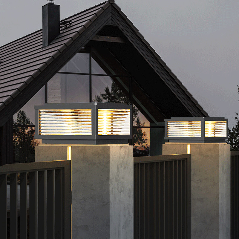 Solar-powered column head lights, outdoor waterproof community fence column lights, household villa balcony courtyard gate column lights details Picture