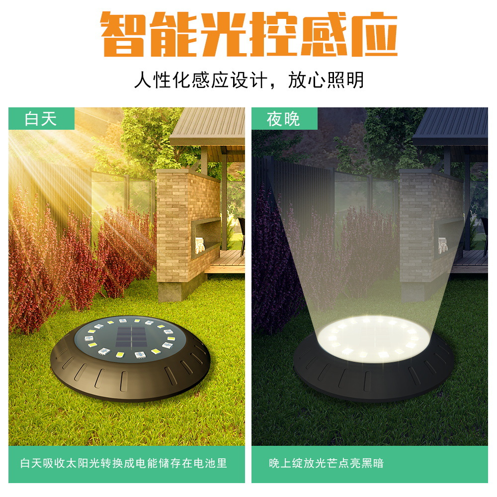 Amazon LED solar ground lights, outdoor decoration, park ground plug lights, waterproof RGB lawn ambient lights, deck Specification drawing