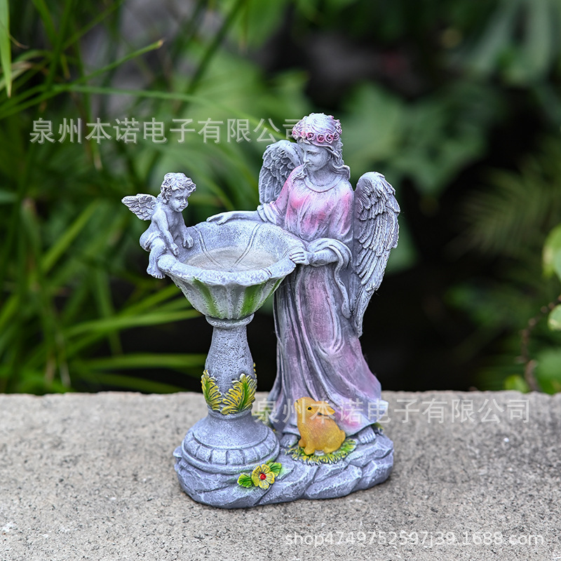 Seven-color angel ornaments, solar resin garden statues, courtyard lamps, outdoor resin handicrafts, angel ornaments Specification drawing