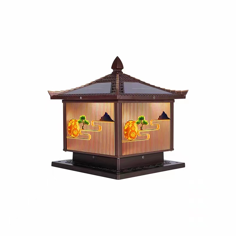 Solar column head lamp, simple household courtyard outdoor waterproof column lamp, new Chinese-style garden wall decorative lamp details Picture