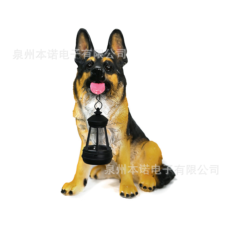 Cross-border solar-powered simulation large Wolf dog figurine, living room statue, German Shepherd dog entrance decoration figurine at the courtyard gate Item Picture