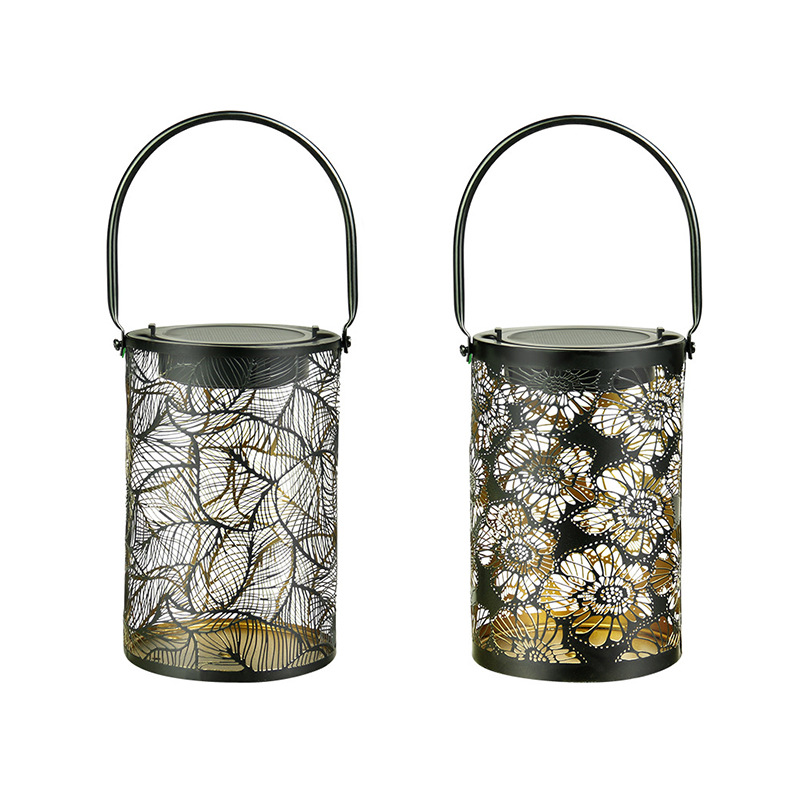 Amazon's best-selling solar lantern, outdoor waterproof courtyard villa decorative chandelier, chrysanthemum style hollowed-out iron art lamp Item Picture
