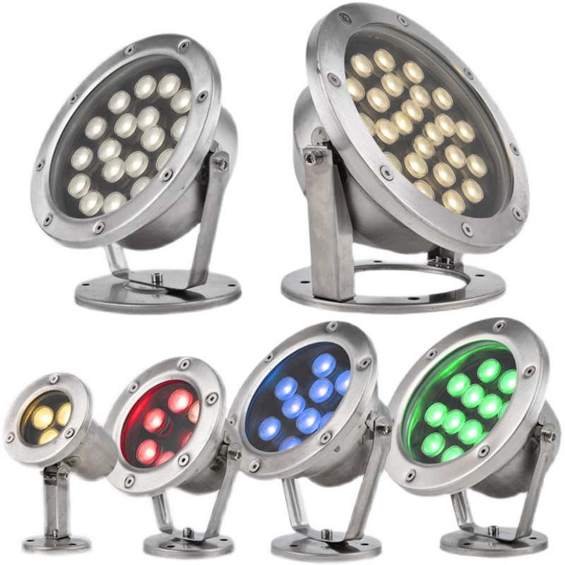 New outdoor seven-color spotlights, direct sales from Zhongshan factory, waterproof landscape lights, stainless steel 24v fish pond led underwater lights Application Scenario