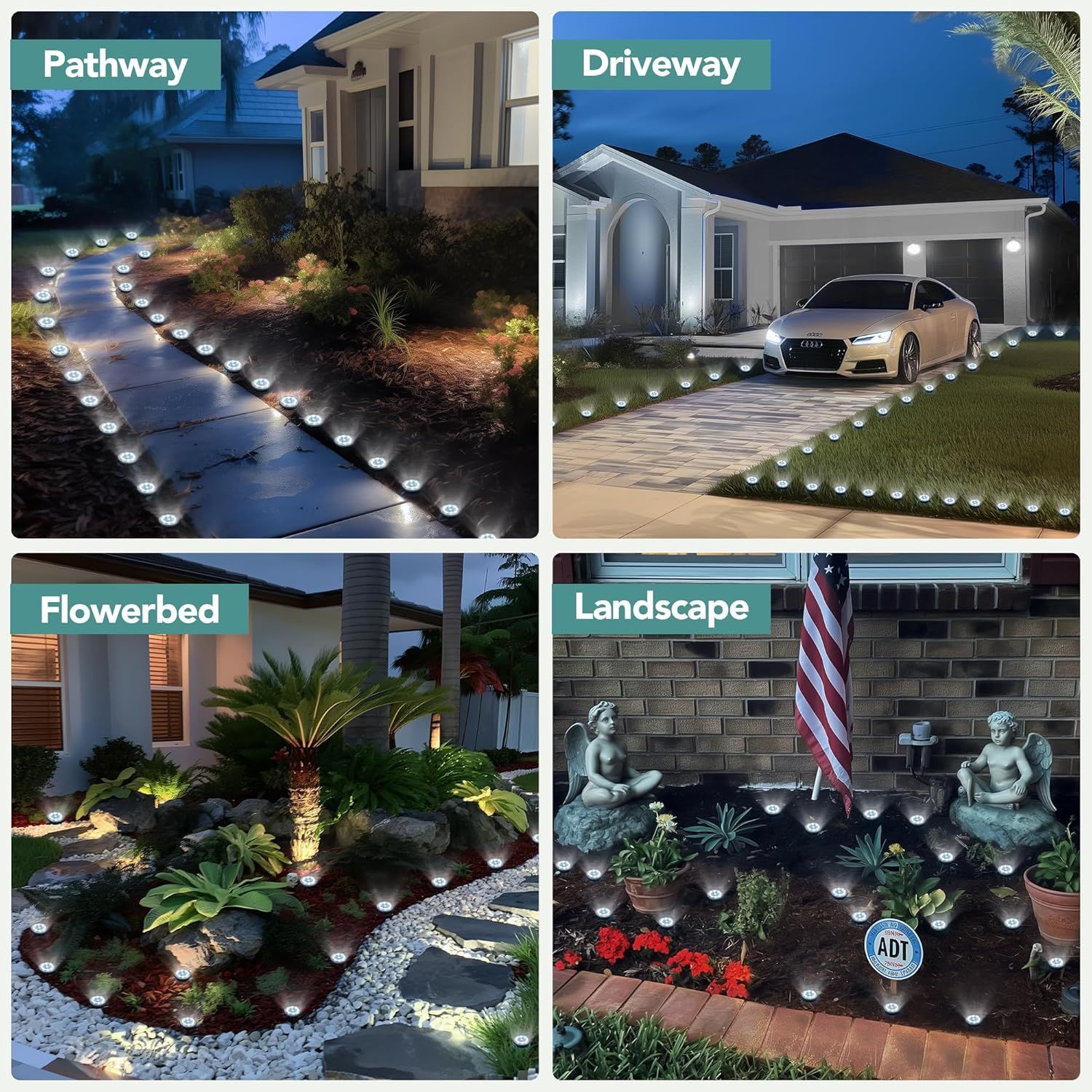 New outdoor solar 8-LED stainless steel ground light, courtyard lawn light, road and garden ground plug light, path light details Picture