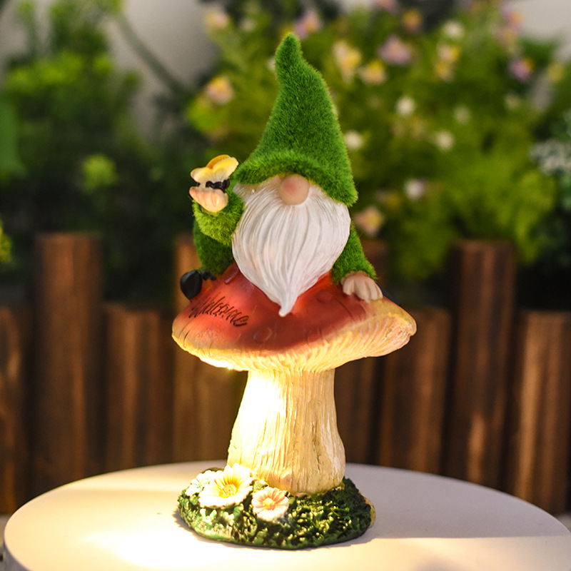 Amazon Elf Old Man Mushroom statue ornament, outdoor solar courtyard lawn decoration, dwarf garden statue Specification drawing
