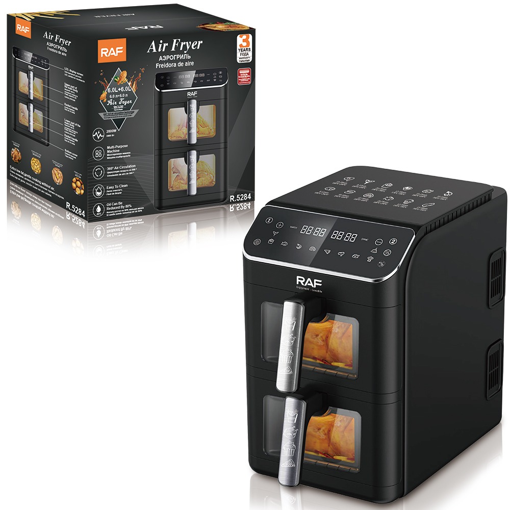RAF European Standard cross-border double-layer air electric fryer 6L+6L large capacity pot household multi-functional intelligent oil-free electric fryer Item Picture
