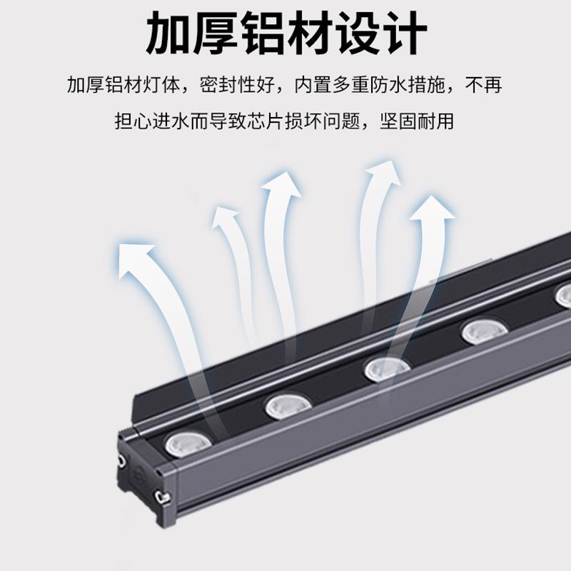 LED outdoor waterproof wall-washing light project linear light, hotel exterior wall mid-outlet structure waterproof wall-washing light wholesale Specification drawing