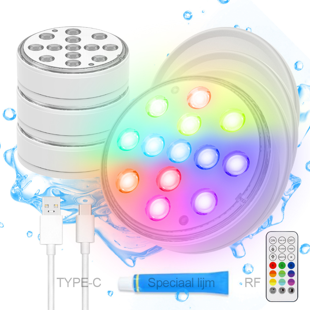 Swimming pool wall light, LED swimming pool light, magnetic charging diving light, 13-bead remote control underwater light, IP68 landscape atmosphere light full figure