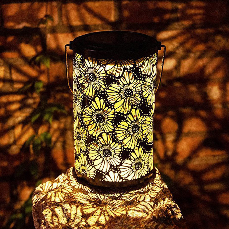 Amazon's best-selling solar lantern, outdoor waterproof courtyard villa decorative chandelier, chrysanthemum style hollowed-out iron art lamp Application Scenario