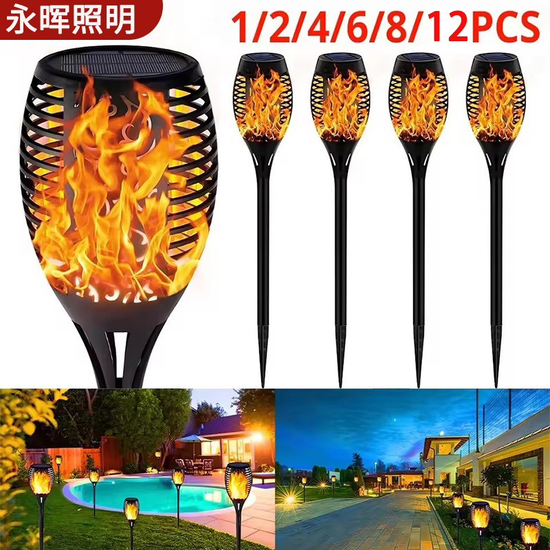 Cross-border solar flame lamp, 12led torch lamp, outdoor courtyard garden decorative landscape lamp, ground insert lawn lamp full figure