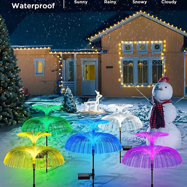 Solar-powered seven-color LED jellyfish lights, outdoor lights, garden insert lights, Christmas decorative lights, garden lights, night lights Specification drawing