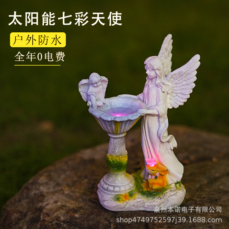 Seven-color angel ornaments, solar resin garden statues, courtyard lamps, outdoor resin handicrafts, angel ornaments full figure