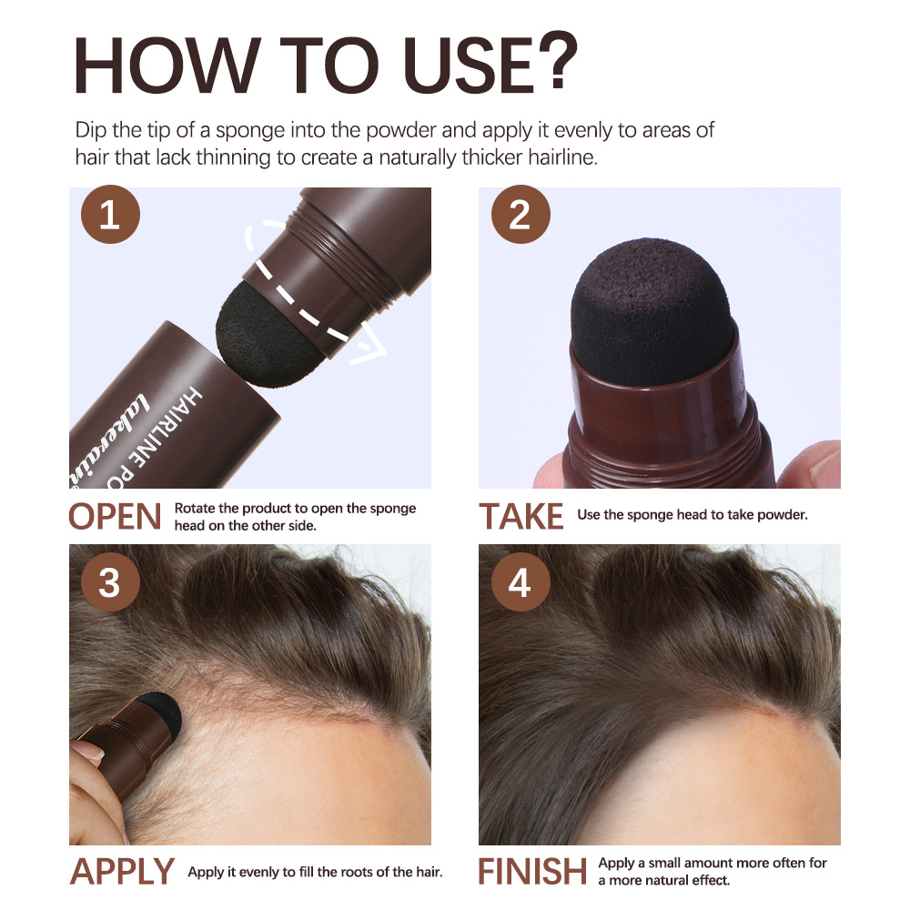 Cross-border lakerain hairline powder stick, water-repellent, sweat-proof, contouring, shadow powder, filling, hair replacement and seam powder wholesale Specification drawing