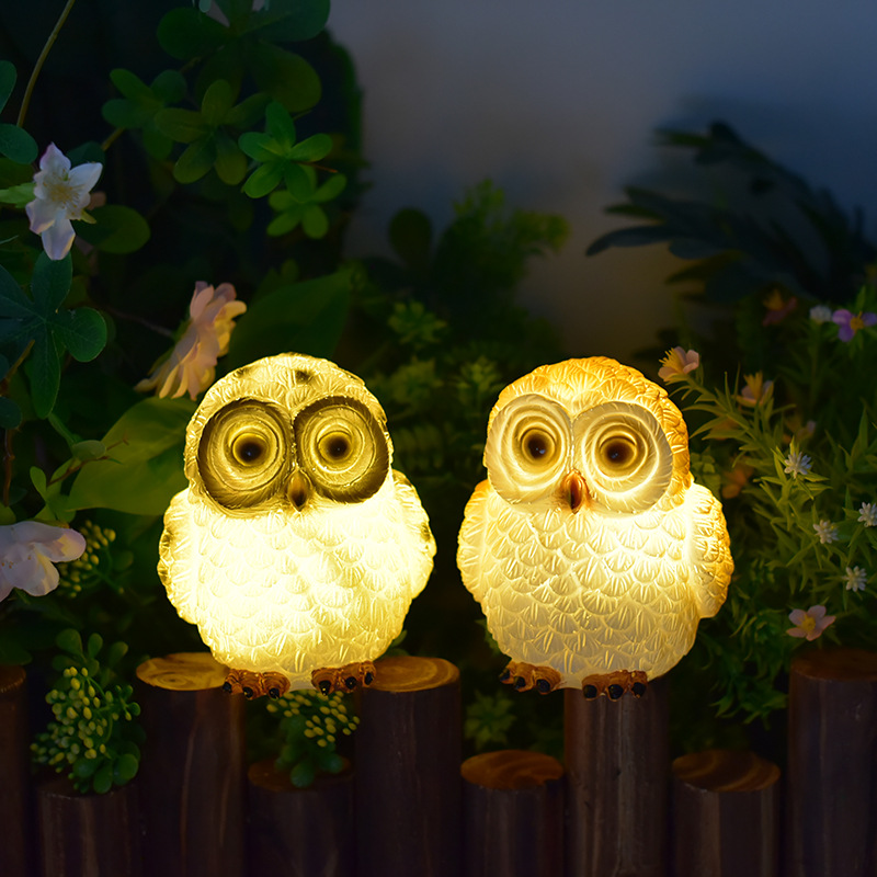 Amazon outdoor simulation owl animal statue ornament, resin solar garden lamp, garden decoration Specification drawing