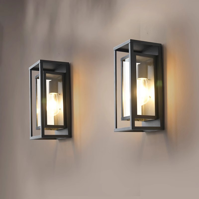 Simple outdoor waterproof wall lamps for balconies, corridors, doorways, outdoor villas, gardens, glass lampshades, and terrace lighting fixtures full figure