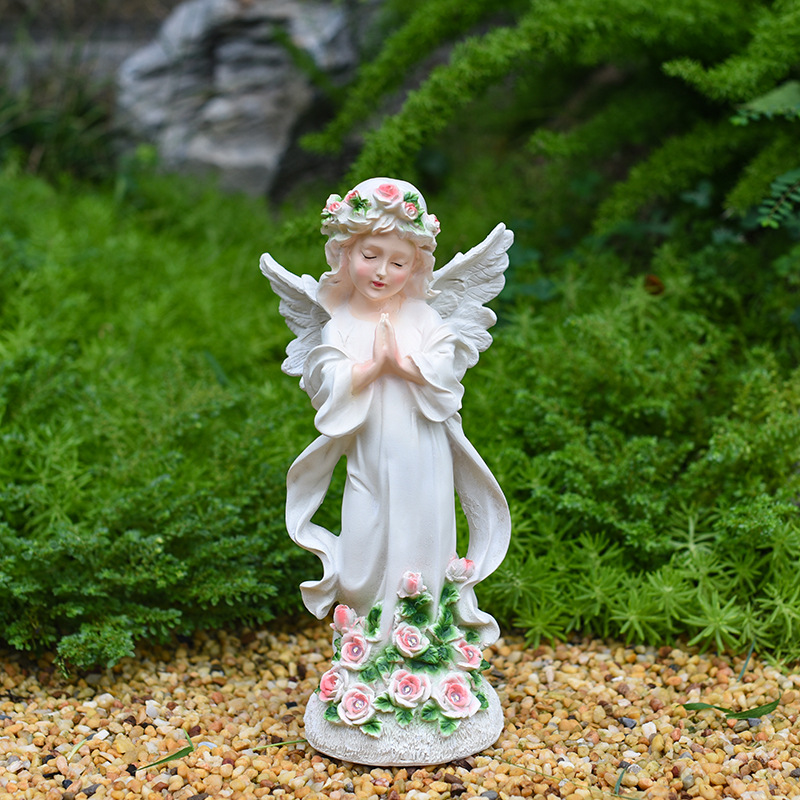 Cross-border flower fairy resin ornaments, outdoor garden angel solar lamp handicrafts, creative courtyard statue decorations Specification drawing