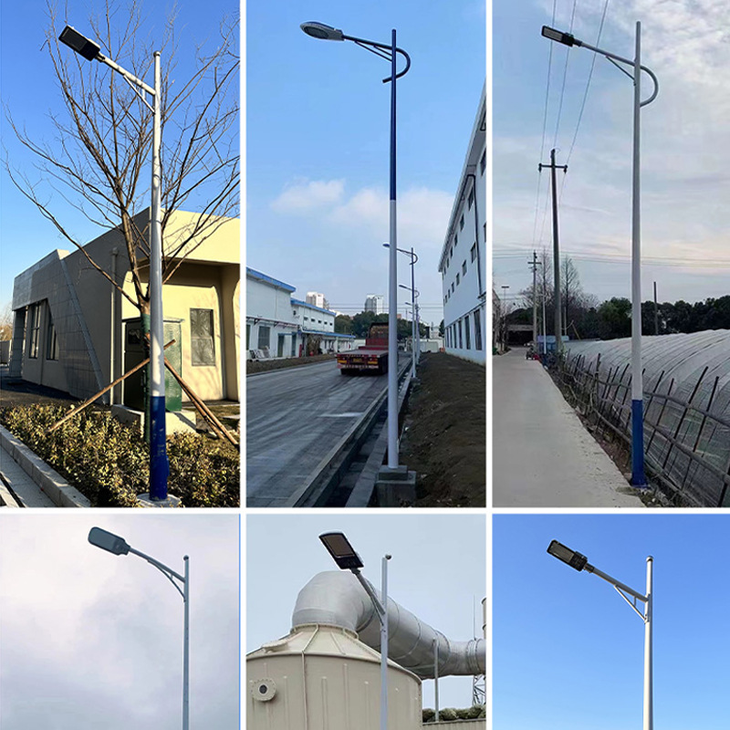 New LED outdoor new rural solar dual-arm street lamp, 6-meter ultra-bright high-pole double-head single-arm municipal power street lamp Specification drawing