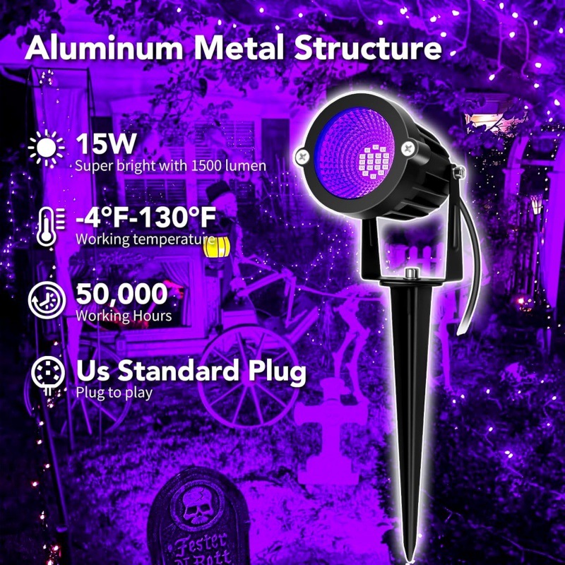 Halloween LED black light 15W purple spotlight Outdoor Christmas decorative lawn light 395nm UV ground insert light Application Scenario