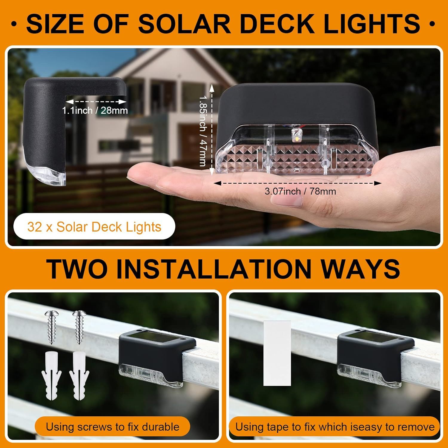 Solar step lights, outdoor fence lights, seven-shaped lights, waterproof staircase lights, courtyard railing lights, solar step lights Specification drawing