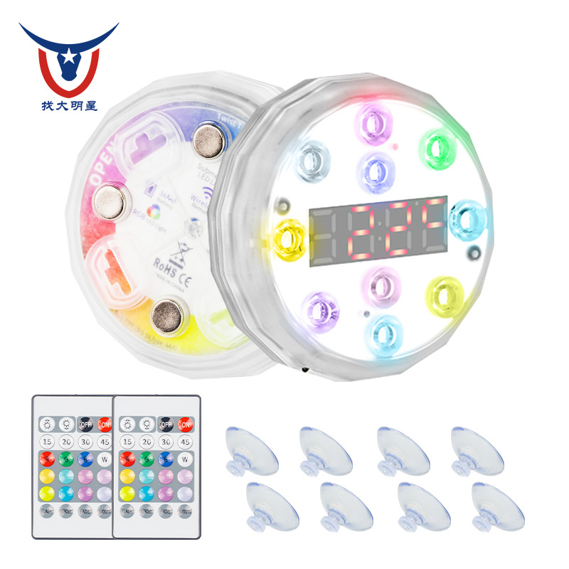 Temperature display remote control LED diving light, IP67 underwater light, underwater aquarium fish tank light, RGB swimming pool light Item Picture