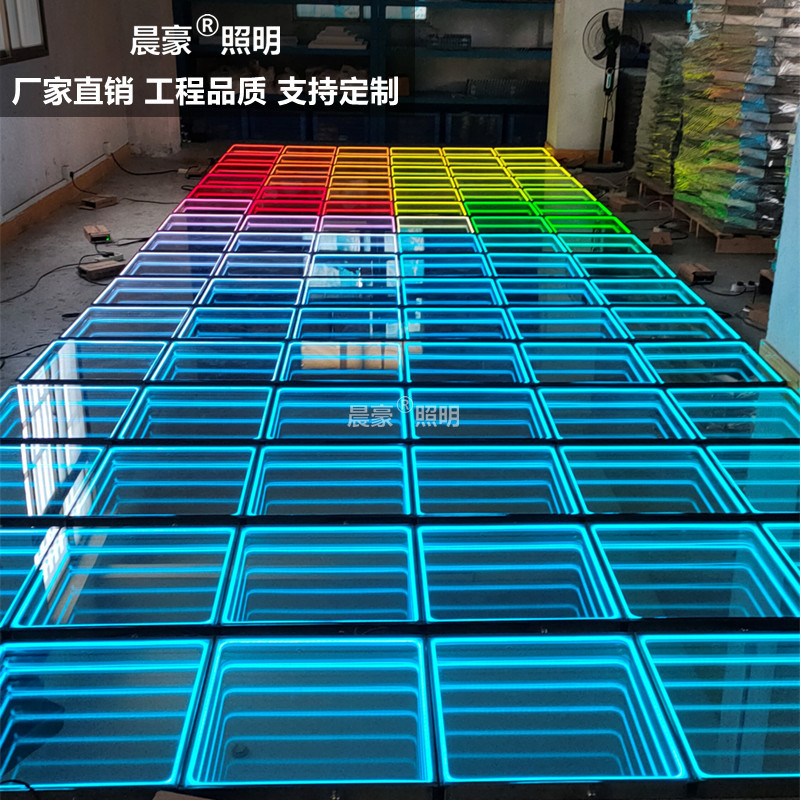 Abyss mirror background wall, KTV floor led neon mirror surface, Internet celebrity unlimited 3D multi-layer thousand-layer mirror, stage floor tile light details Picture