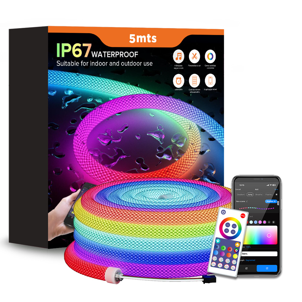 LED mesh circular 360-degree light-emitting rgb color-changing woven light strip, waterproof neon light, flexible flowing linear light Item Picture