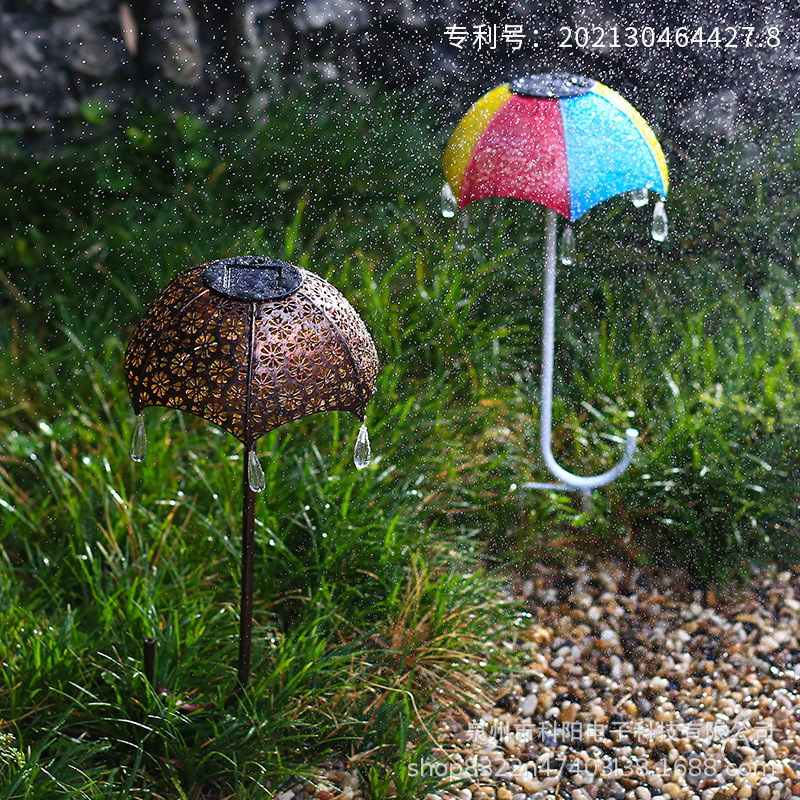 Solar-powered iron umbrella projection ground socket lamp, courtyard corridor landscape decoration, hollowed-out projection lamp details Picture