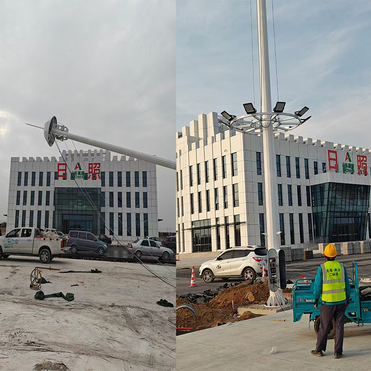 On-site installation of 20-meter telescopic high-pole lamps in the service area for effect square lighting, 8-meter, 9-meter and 12-meter Meihua lighting fixtures Specification drawing