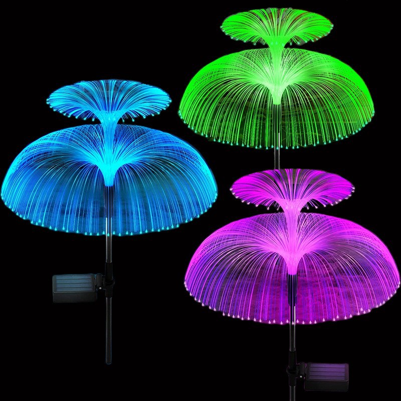 Solar-powered jellyfish lamp, outdoor double-layer star and moon jellyfish lamp, garden lamp, reed Christmas ground insert garden decorative lamp details Picture