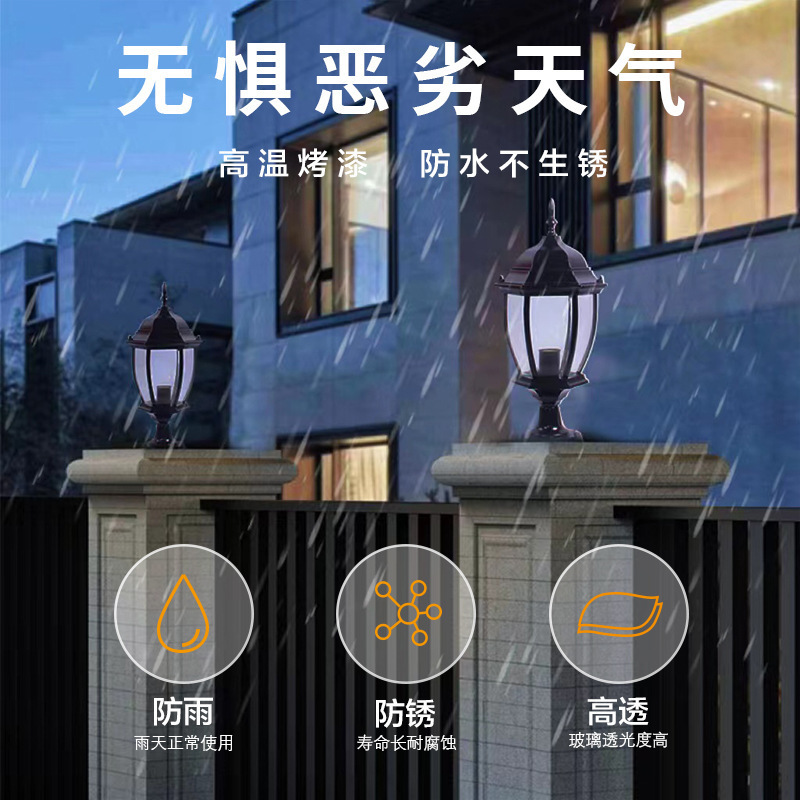 Wall headlights, column headlights, door column lights, villa European-style courtyard lights, garden LED gate lights, outdoor waterproof aluminum details Picture