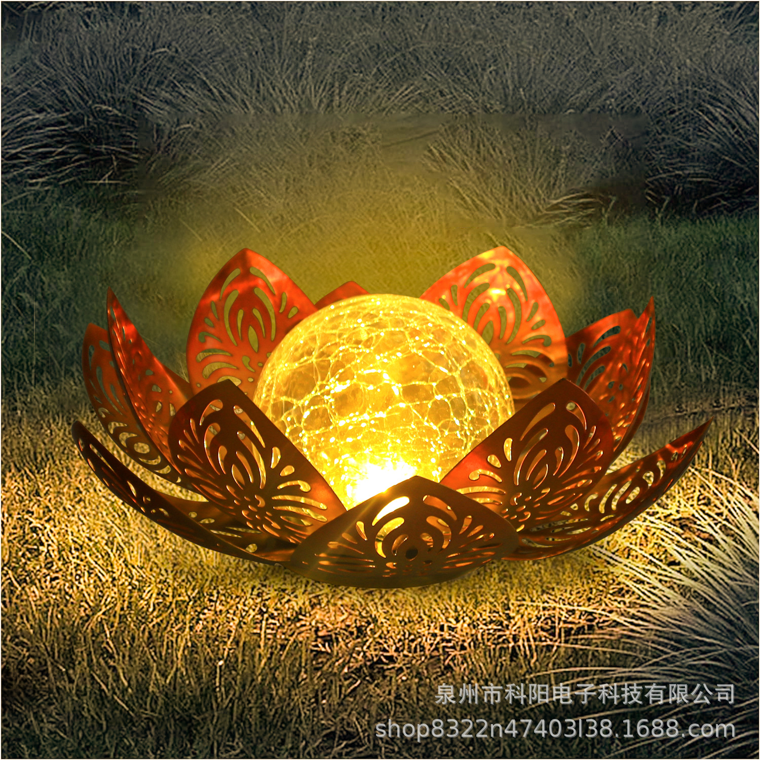 Solar lamps, ironwork lotus lamps, outdoor ground socket lamps, floor-standing rainproof decorative items, landscape courtyard lamps, lawn lamps full figure