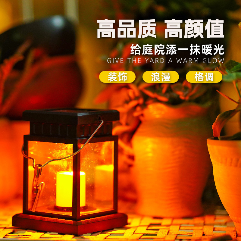 Cross-border solar candle lights, palace lanterns, retro wind lanterns, flashing lanterns, courtyard atmosphere lights, portable night lights full figure