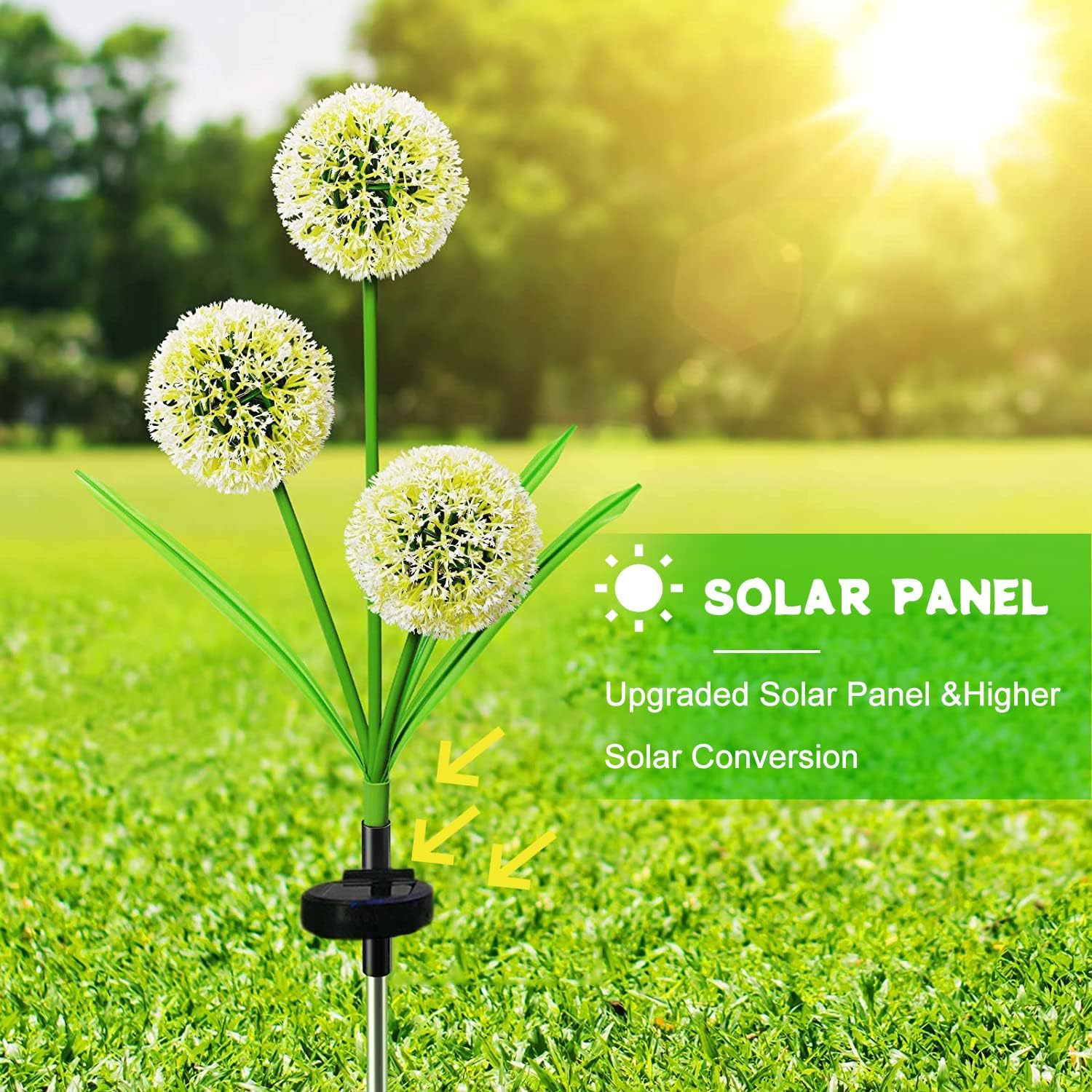 Cross-border Amazon solar dandelion flower lantern, simulated scallion flower ball lamp, courtyard garden decorative atmosphere light, flower arrangement full figure