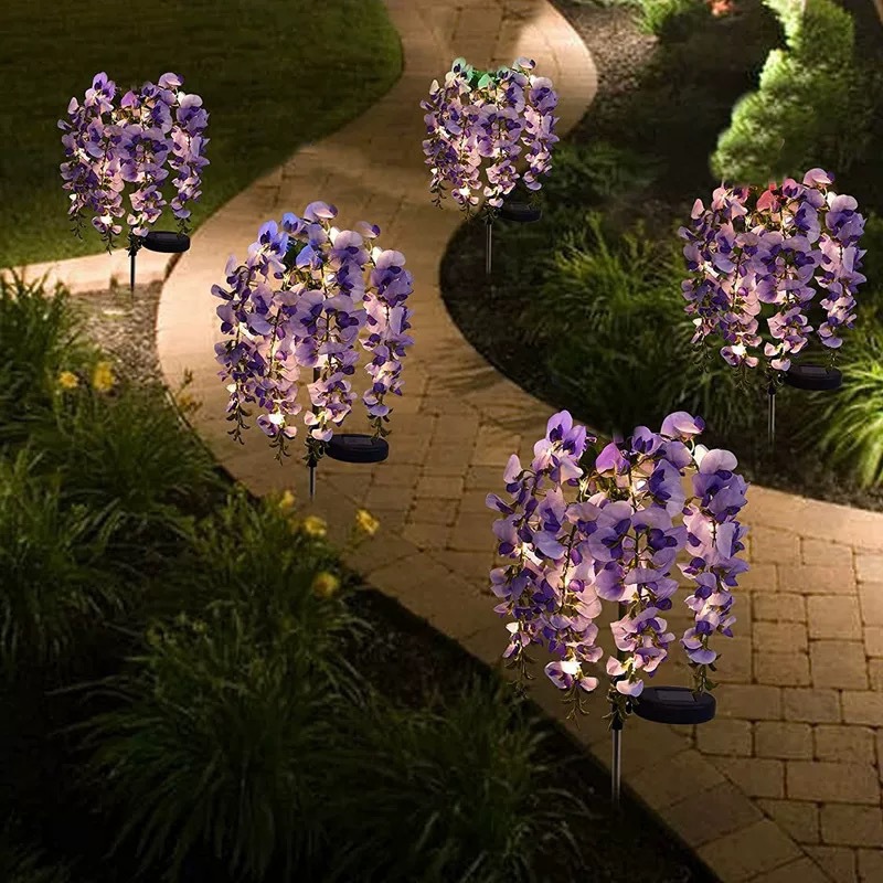 Solar-powered ground insert lamp, simulating wisteria, snow lotus, lily, butterfly flower, outdoor courtyard lawn decorative lamp details Picture