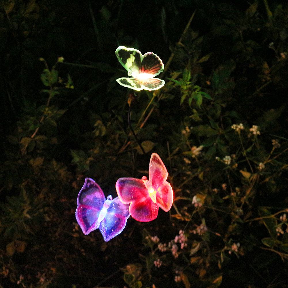 Cross-border Amazon Sun Three Butterflies Optical fiber ground plug Light Courtyard Garden Light Lawn Decorative light Outdoor waterproof details Picture