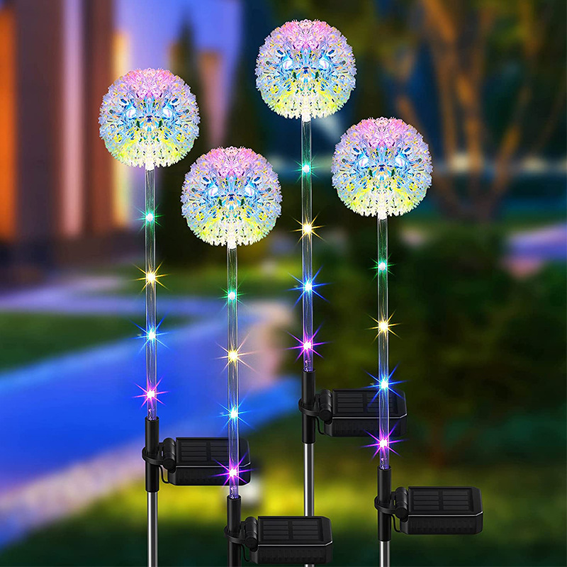 Cross-border exclusive outdoor garden decoration ground plug led solar onion flower lamp dandelion solar lawn lamp details Picture