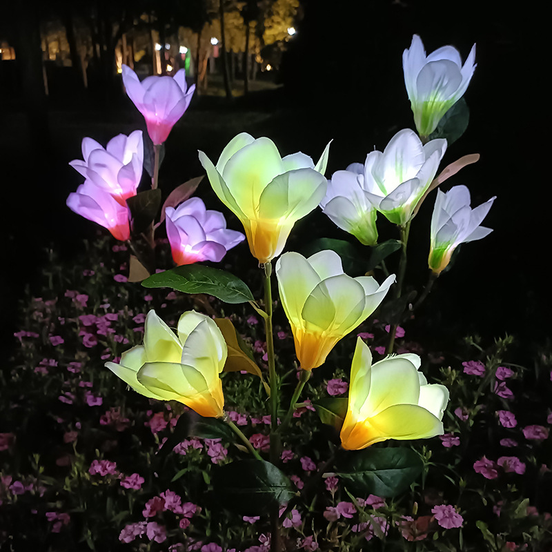 New 4-head solar-powered magnolia flower Spring Festival lantern, festive atmosphere, terrace lawn and garden decoration LED ambient light Specification drawing