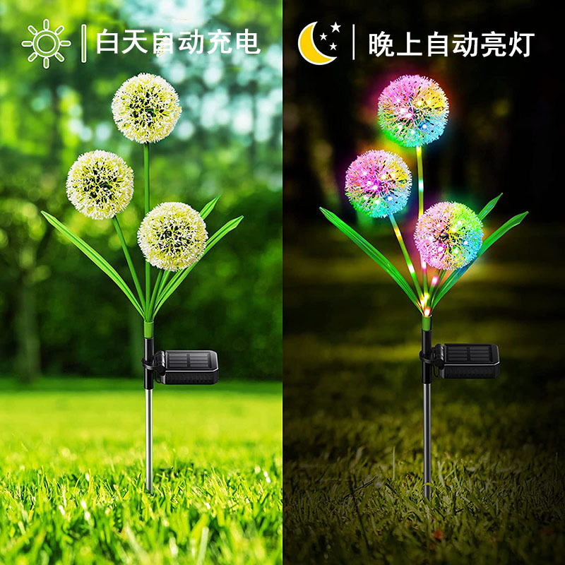 Solar lawn lights, LED dandelion lights, outdoor waterproof courtyard garden grass decorative lights, ground plug-in landscape lights Specification drawing