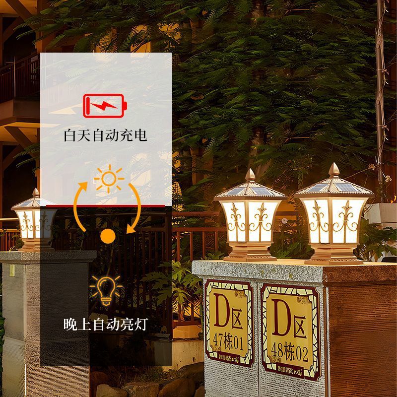 Factory solar column head lamps, garden lamps, main gate column fences, outdoor villa wall lamps, factory cross-border wholesale details Picture