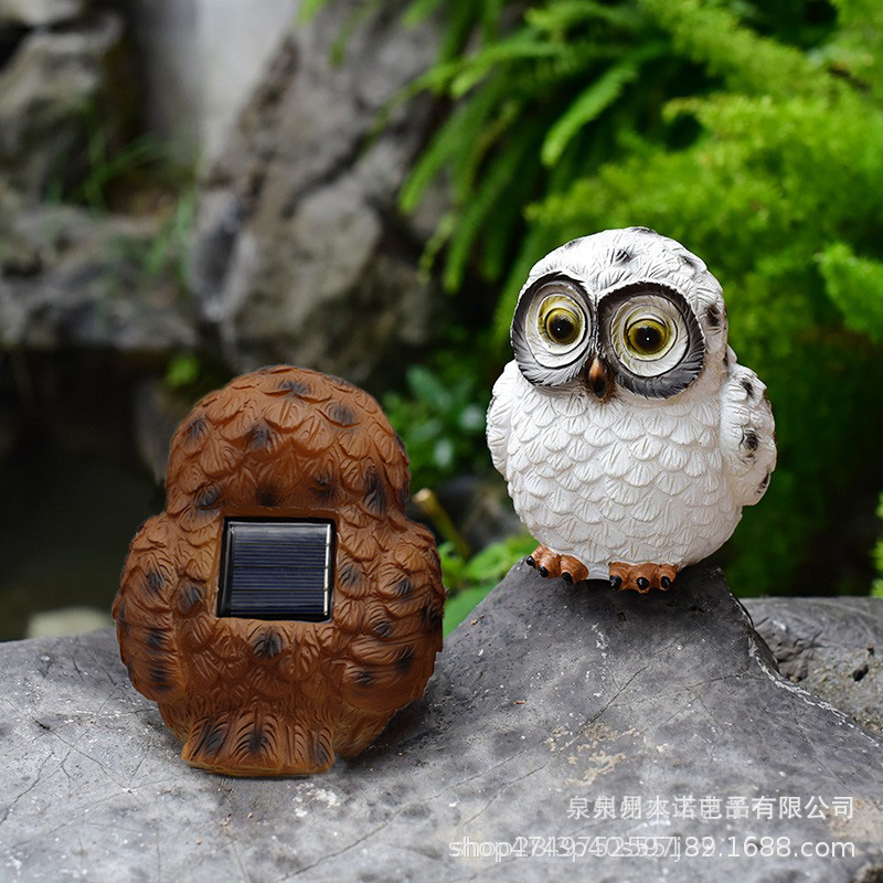 Amazon outdoor simulation owl animal statue ornament, resin solar garden lamp, garden decoration full figure