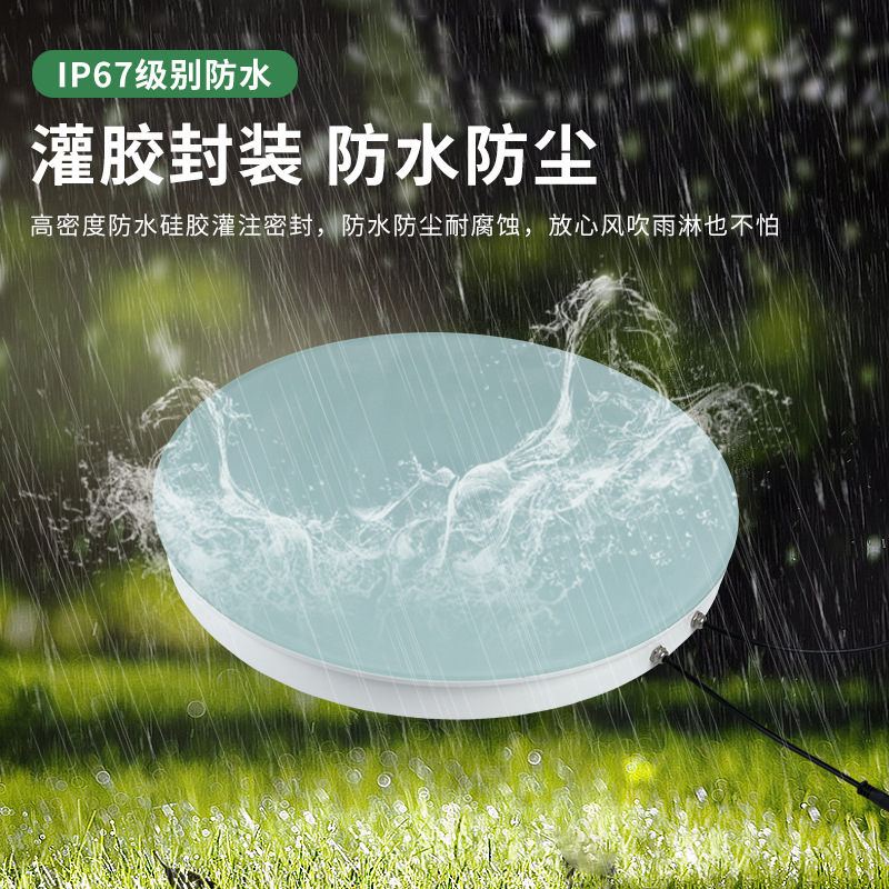 The new 500mm diameter LED circular floor tile light features a foot-sensing seven-color glow and a music color run Specification drawing