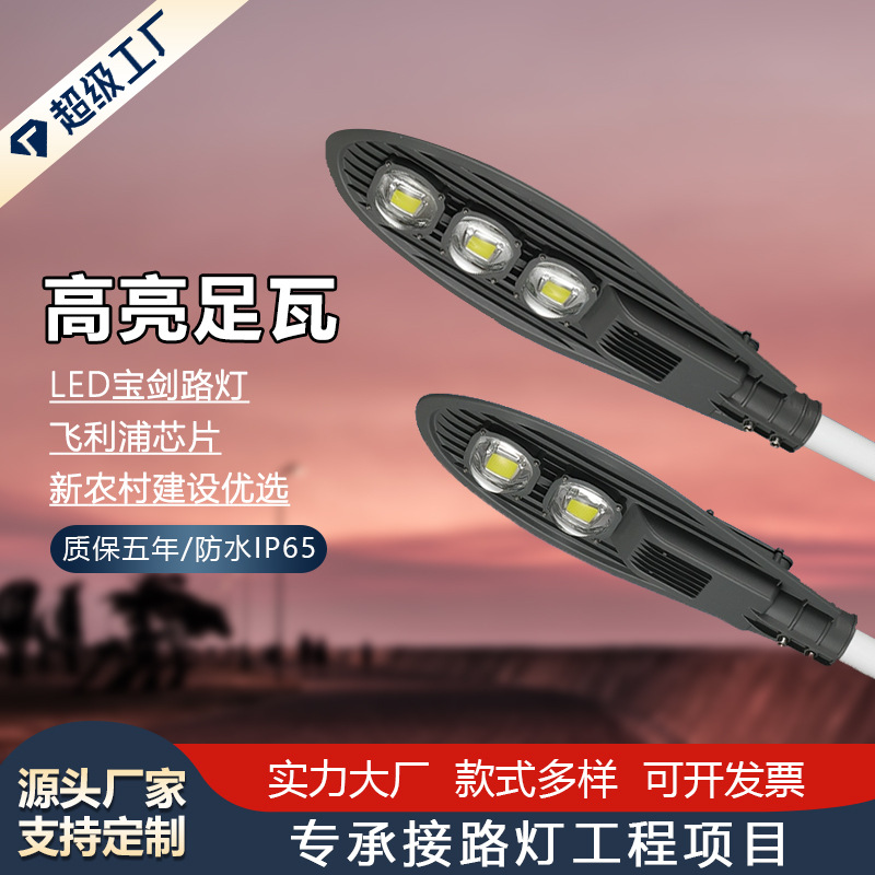 Cross-border wholesale 100w outdoor high-brightness rural sword single and double arm city power street lamps led ultra-bright 6-meter engineering street lamps full figure