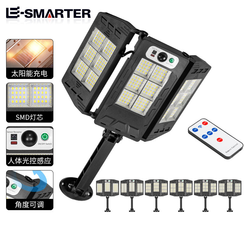 New cross-border solar street lamps, sensor courtyard wall lamps, smart remote-controlled outdoor fence lighting lamps and street stall lamps details Picture