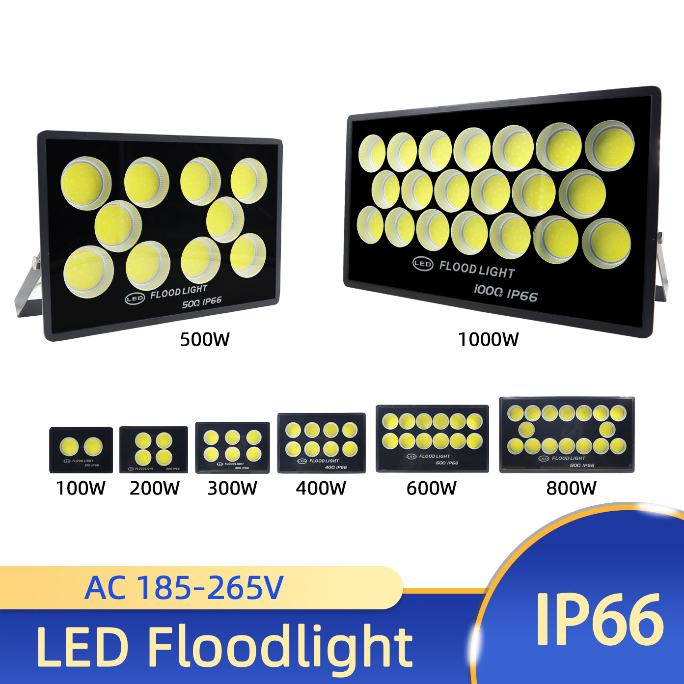 led floodlights, anti-glare, high-power, outdoor lighting for construction sites, outdoor spotlights, football field floodlights full figure