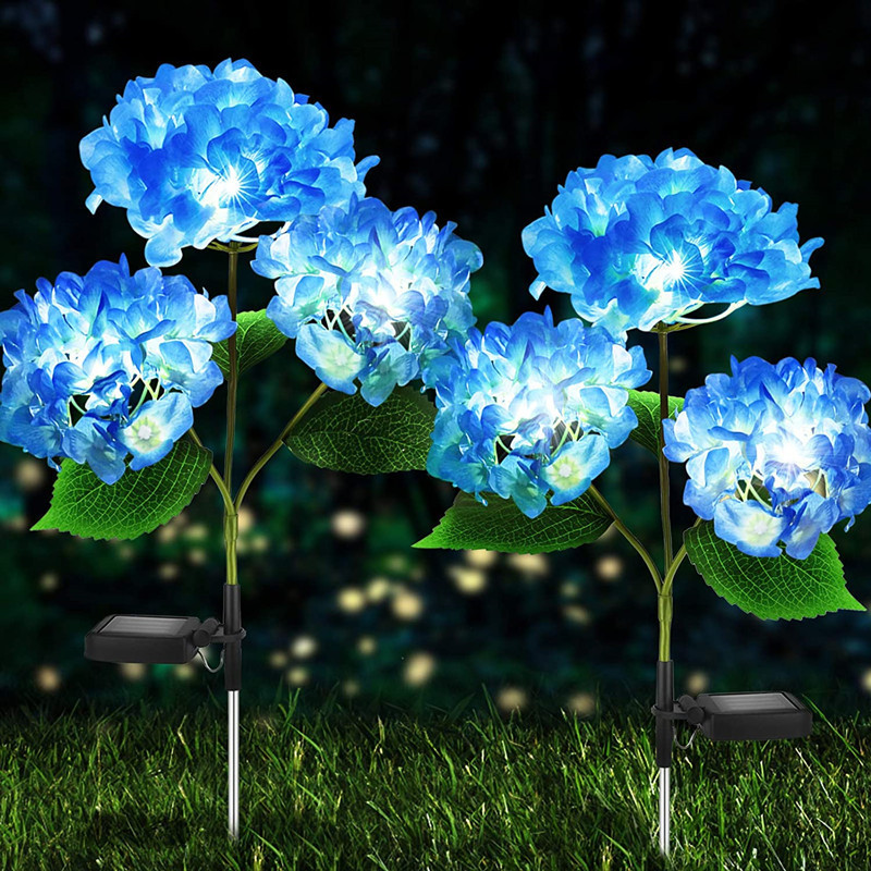 Solar LED light string, hydrangea simulation flower lamp, ground plug outdoor decorative lamp, villa lawn copper wire courtyard lamp full figure