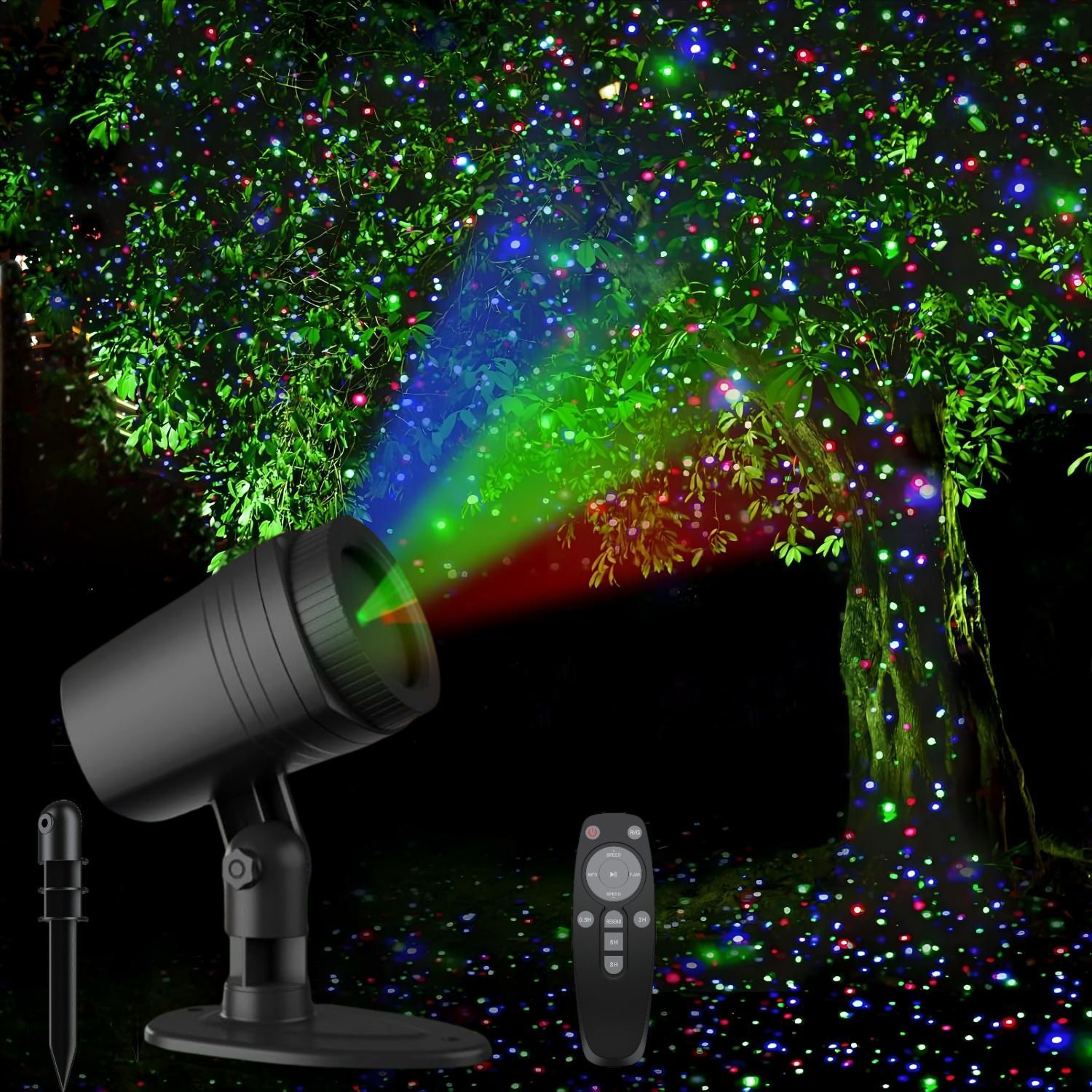 Outdoor waterproof lawn lights, laser lights, red, green and blue starry sky courtyard projection lights, firefly Christmas lights full figure