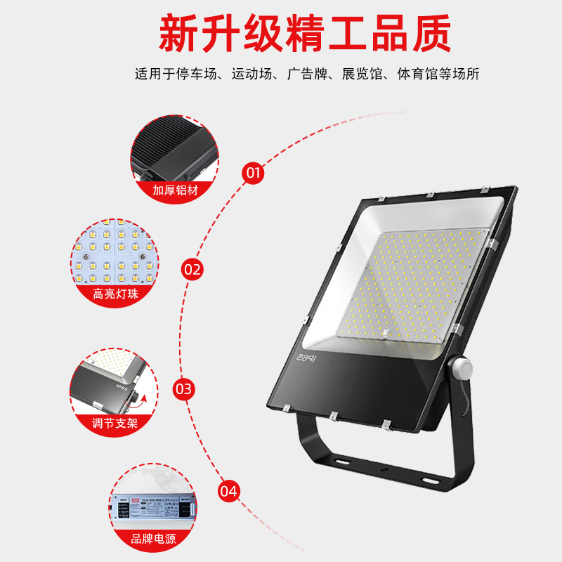 LED floodlight manufacturer Zuwa outdoor waterproof spotlights, ultra-thin 200W floodlights, led high-power floodlights details Picture