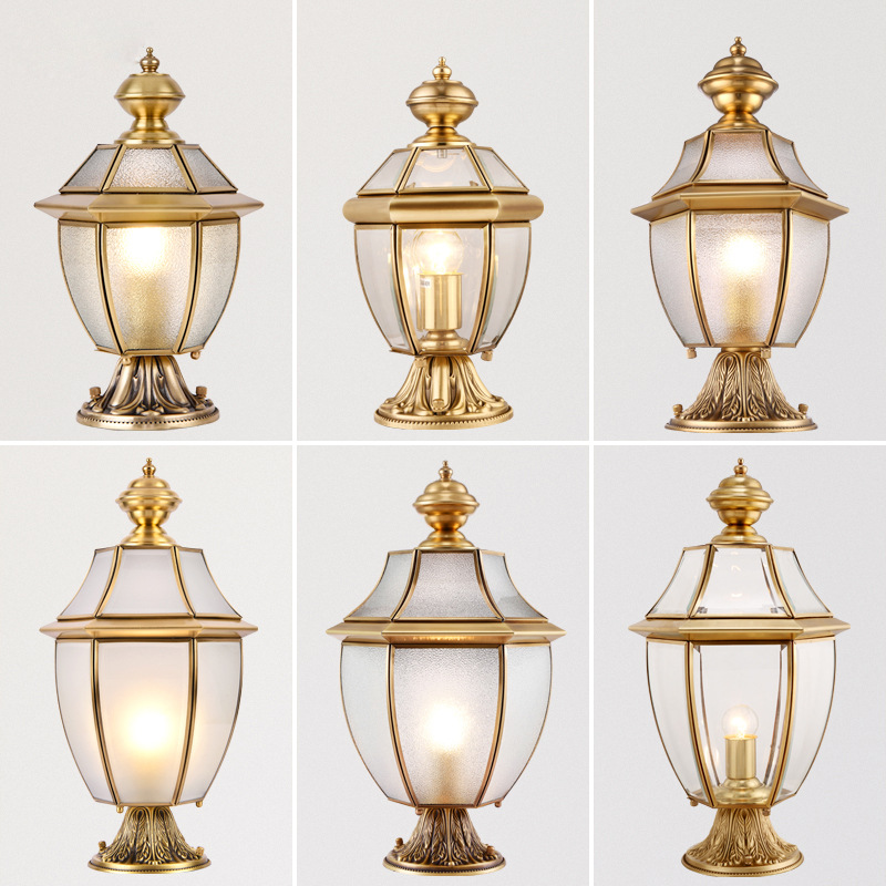 Outdoor courtyard lights, all-copper courtyard wall and fence lights, column headlights, European-style door columns, landscape garden lawn waterproof outdoor lights full figure