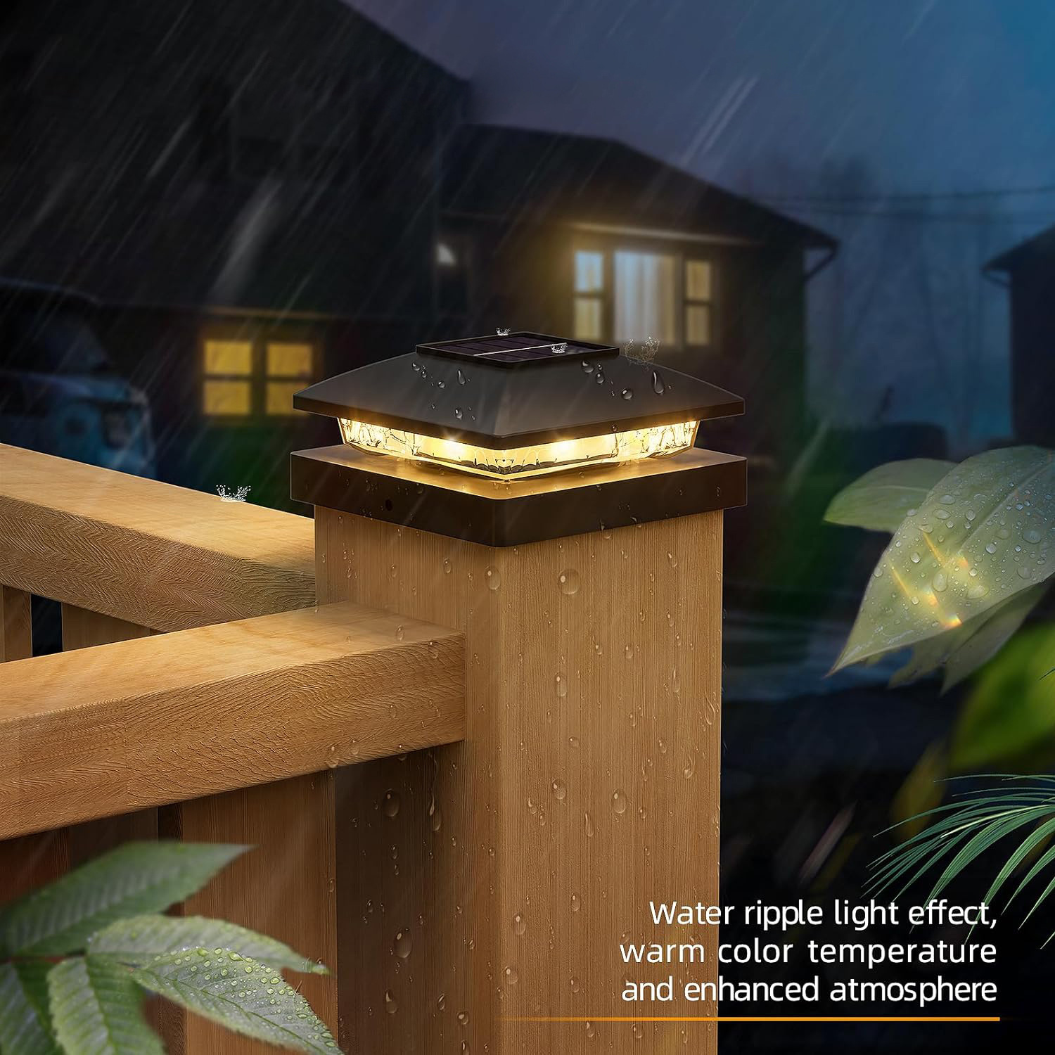 Amazon's new outdoor waterproof solar column head light, fence, courtyard wall, garden cap LED column light Application Scenario