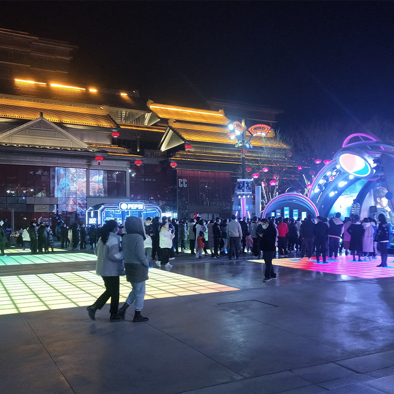 LED square floor tile light, outdoor waterproof buried light, gravity human body sensor, foot stepping sound, seven-color light floor light Application Scenario